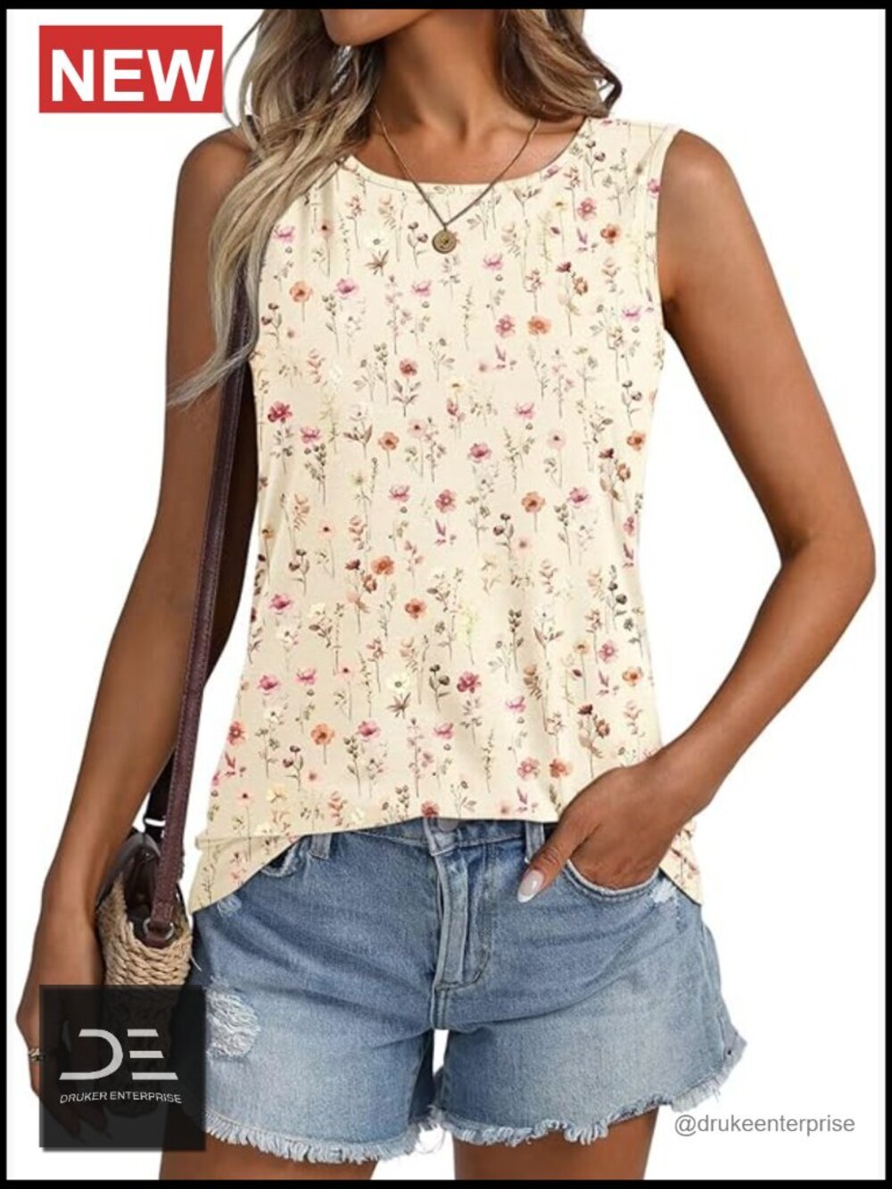 Women's Sleeveless Tank Top Crewneck Floral Loose Fit Casual Summer Top